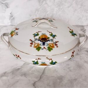 Vintage EDELSTEIN Bavarian China Floral Design Serving Bowl with Lid